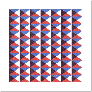 Retro Triangular Geometric Pattern - Red, Blue, White, Black Posters and Art